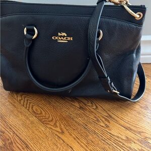 Coach Black Leather Shoulder Bag with Gold Accents